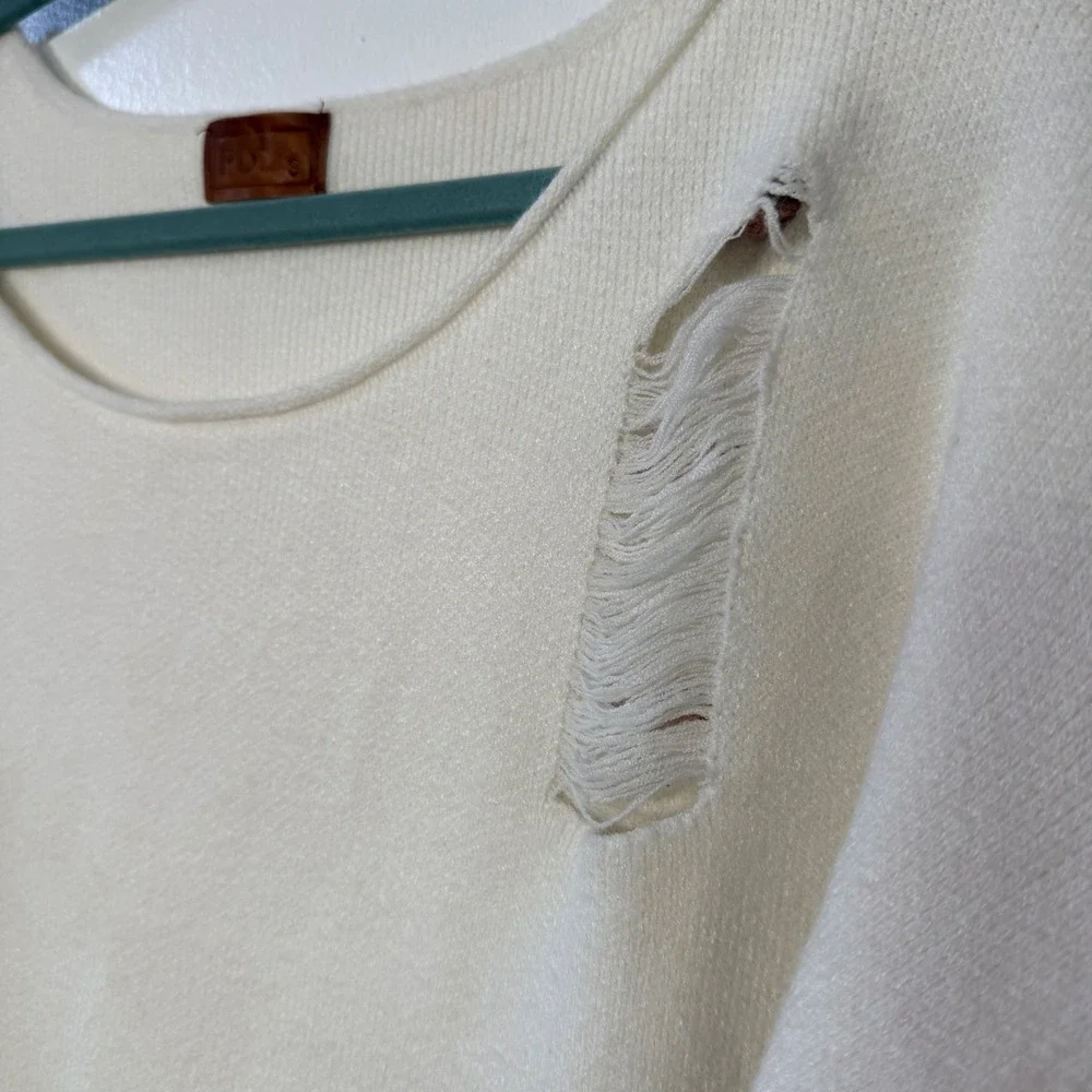 POL Cream Distressed Lace‎ Up Oversized Knit Sweater Pink Cord Detail S